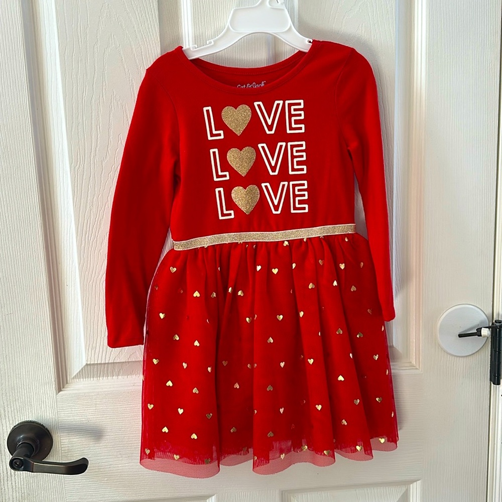 Cat & Jack Red and Gold Love Dress